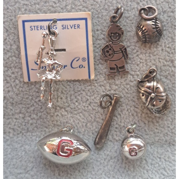 7 Vtg Sterling Sports Charms GA Bulldog Football Baseball Cheerleader Soccer - Picture 1 of 5